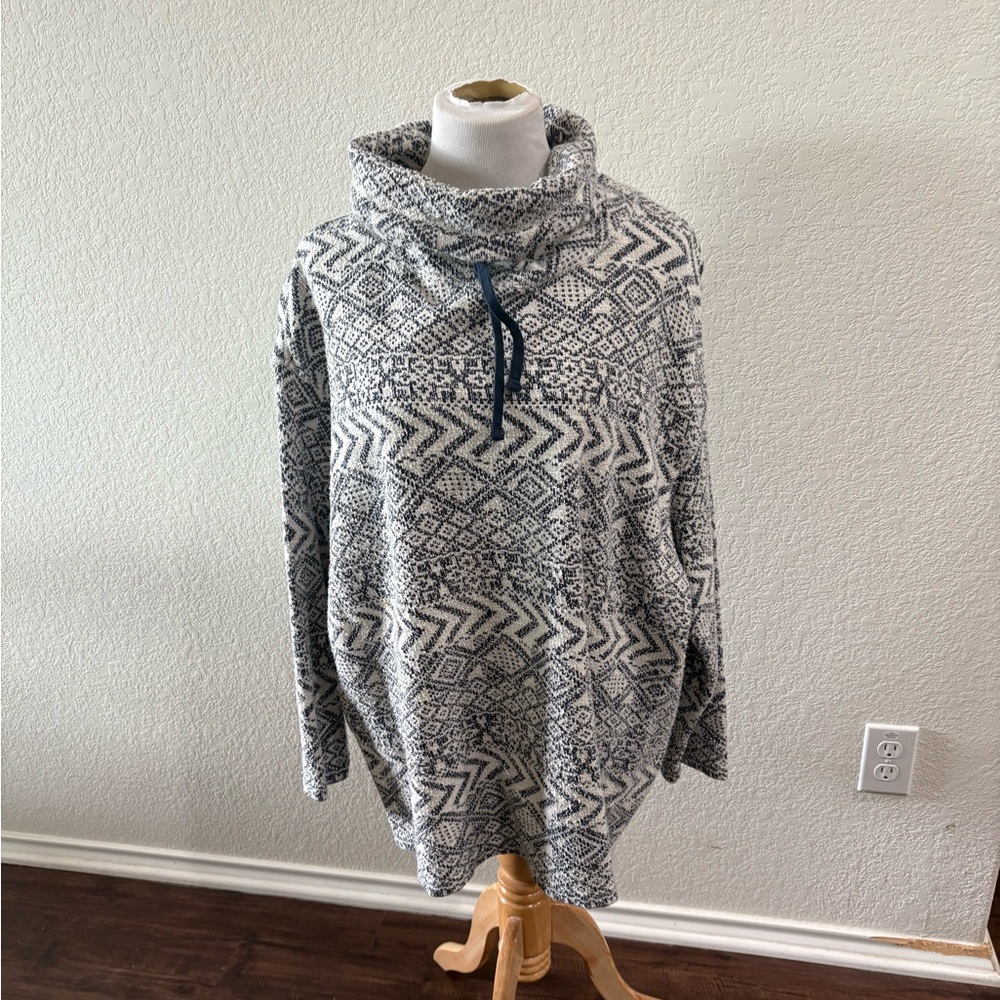 Chaps 2x pullover turtle neck oversized top 100% textured cotton navy and white